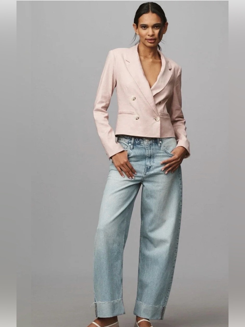 Maeve Anthropologie Linen Cropped Blazer